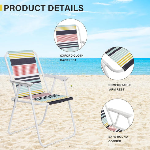 SWLJKU 220lbs Lightweight Folding Beach Chair with High Back - Portable Camping Chair with Hard Armrest, Colorful