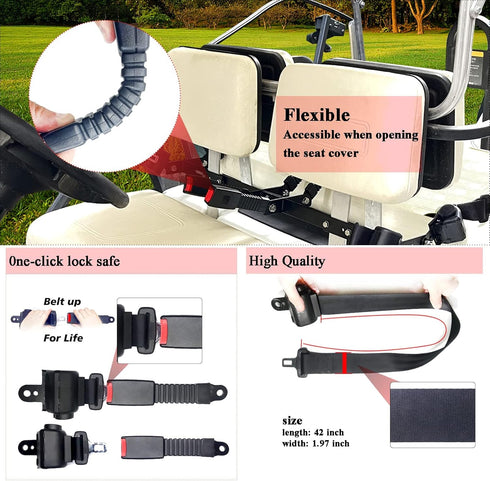 AIWEILUCK 42" Golf Cart Retractable Seat Belts with Belt Bracket Kit for Yamaha Club Car DS Precedent EZGO TXT RXV