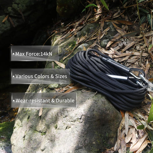NewDoar Climbing Rope, High Strength Accessory Cord with 2 Steel Hooks for Outdoor Rescue and Safety
