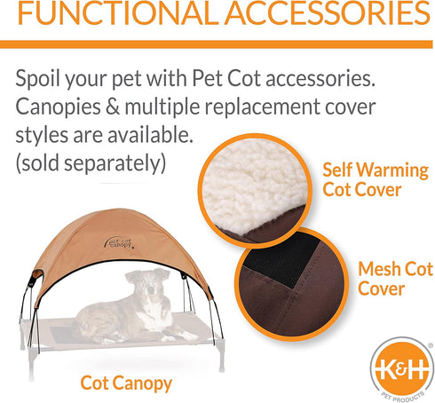 K&H Elevated Outdoor Dog Cot Bed, Raised Cooling Bed with Washable Mesh for Large Dogs, Heavy Duty Frame, Tan