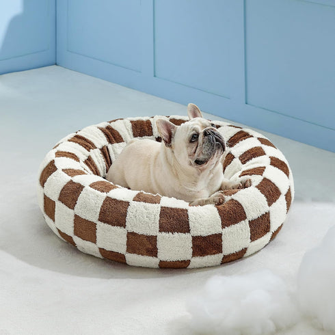 Lesure Donut Small Dog Bed - Brown Round Cat Bed for Indoor Cats, Anti-Anxiety Calming, Washable Plush & Anti Slip