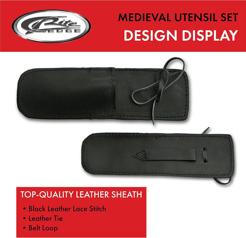 SZCO Supplies 7.25" Medieval Eating Utensil Set: Fork, Knife, Spoon, Carbon Steel, Multicolor (HS-4406)