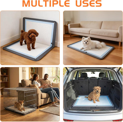 34.8" 24.1" Dog Pee Pad Holder, Fits Up to x Silicone Puppy Potty Training Tray with Raised Edge Non-Slip Bottom