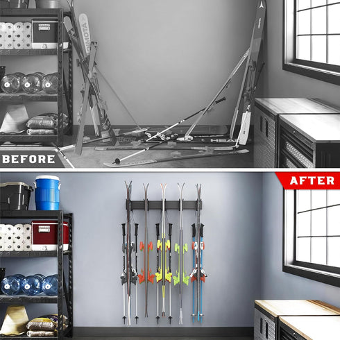 Ultrawall Ski Rack for Wall Mounted Storage, 10 Pairs of Skis Holder, Garage Organizer System, Holds Up to 300lbs