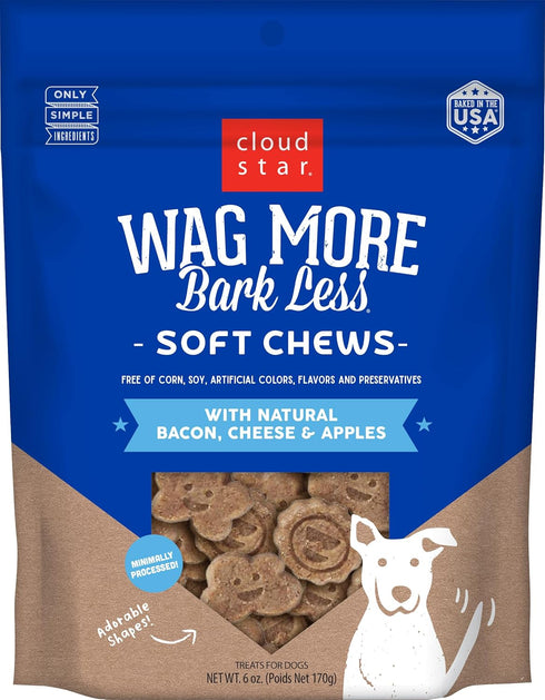 Cloud Star Wag More Bark Less Soft Chews Dog Treats, Bacon, Cheese & Apples, 6 Oz. Pouch