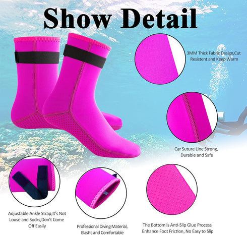 Neoprene Water Socks for Men Women Kids, 3mm Anti-Slip Beach Socks for Kayaking, Snorkeling, Diving