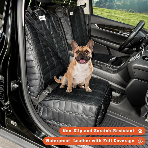 Reliadura Front Seat Covers for Dogs, Waterproof Leather Dog Car Seat Cover, Full Coverage Nonslip Scratchproof Pet Car