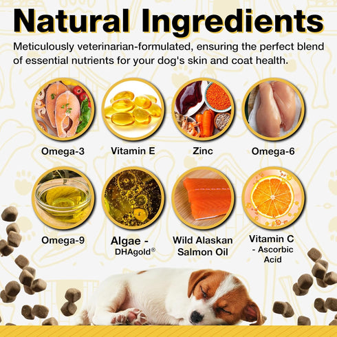 Dog Fish Oil Supplements, 60 Omega 3 Vitamins for Itching Relief, Natural Skin and Coat Supplement