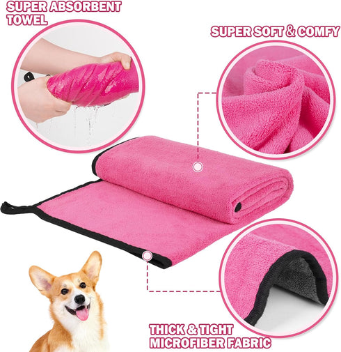 MICOOYO 3PCS Dog Towels for Drying, Super Absorbent Quick Drying Pet Grooming Towels for Puppy Cats (Yellow, Pink,