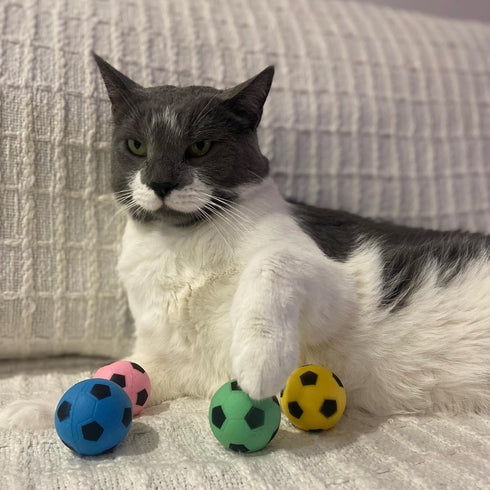SPOT Sponge Soccer Ball Cat Toys - Interactive Plush Toy, Fun for Cats & Kittens to Bat & Chase, 1.5" Assorted 4-Pack