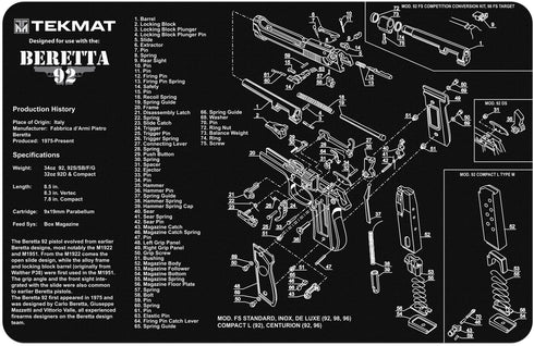 TekMat Gun Cleaning Mat for Beretta 92-M9, Black