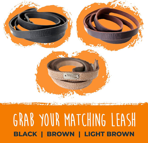 Mighty Paw Dog Lite Collar - Genuine Distressed Real Leather, Modern Designer Look, Lite Brown