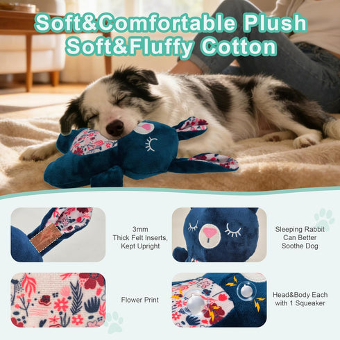 26cm/10.24in Blue Bunny Plush Squeaky Dog Toy for Chewers Puppy Teething Chew Toy Cute Soft Funny Indoor Outdoor