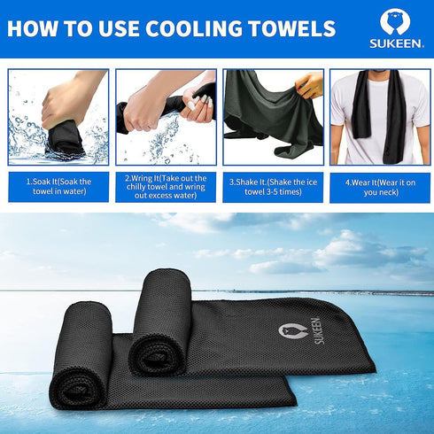 Sukeen 4-Pack Cooling Towel (40"x12") for Neck and Face, Quick-Drying Sweat Absorbing Sports Towel