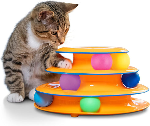 Catstages Tower of Tracks Cat Toy 3-Level Track Tower with 6 Balls,