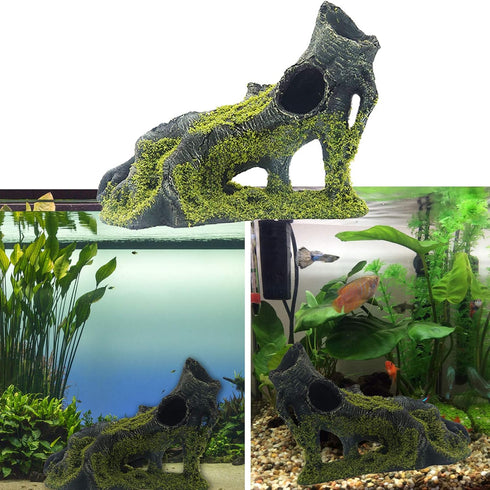 Aquarium Artificial Tree Hole Resin Ornament, Tree Stump Branch for Reptile Habitat Decoration, Fish Tank Hideaway Rock