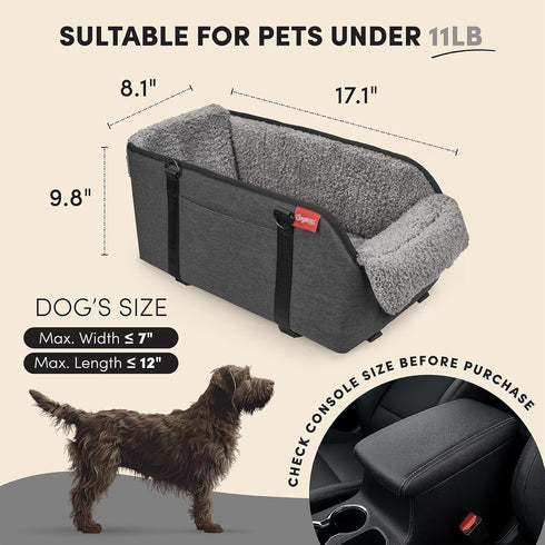 11lbs, BurgeonNest Center Console Small Dog Car Seat - Portable Pet Cat Puppy Booster Armrest Carseat Up