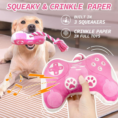 Cute Dog Plush Toys: Squeaky Toys with Crinkle Paper and Interactive Rope for Tug of War - Game Controller Chew Toy