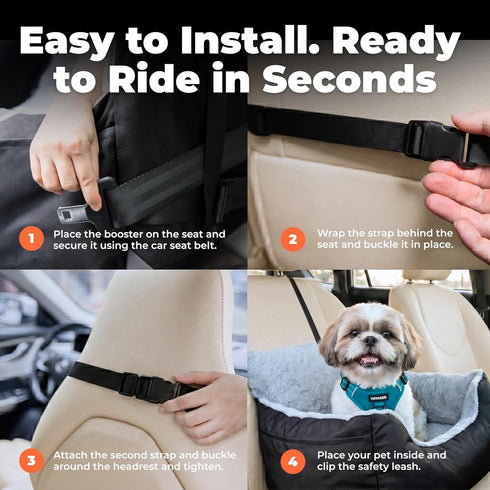 25 lbs 21 20 14 Best Pet Supplies Elevated Dog Car Seat for Small Dogs, Booster Seat with Safety Tether & Storage