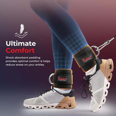 Sunny Health & Fitness Multi-Function Workout Ankle Straps (Pair), Premium Padding for Glute Kickback & Lower Body