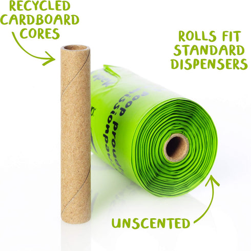 PLANET POOP 60 Un-Scented Home Compostable Dog Poop Bags on Refill Rolls, Thick Leakproof Plant-Based Supplies
