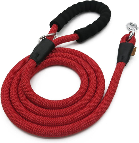 Dog Leash, Braided Rope Traction, Walking Training Lead for Medium/Large Dogs (1/2", 6FT, Red)
