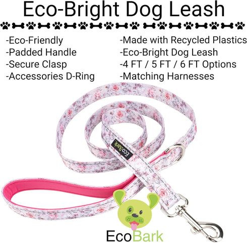 EcoBark Dog Leash, 4 FT / 5 FT / 6 FT Reflective with Padded Handle, Strong Heavy Duty Nylon for Small Medium Dogs