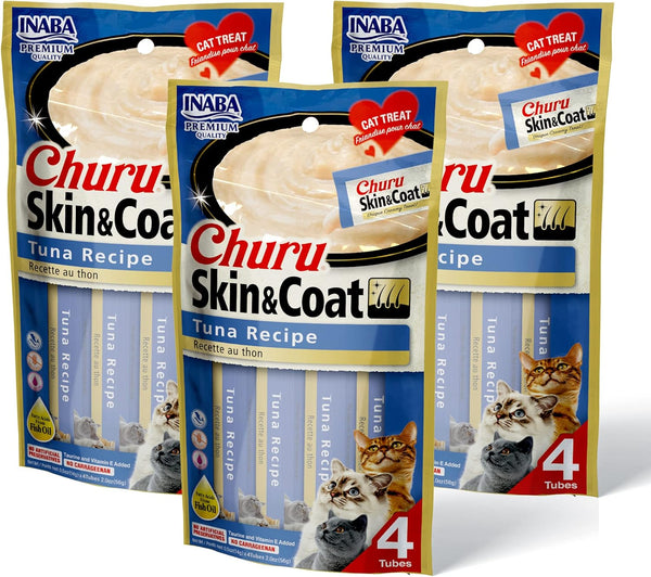 INABA Churu Tuna Recipe Cat Treats, Lickable Purée with Omega Oils, Taurine, Green Tea, 0.5 Ounces Each - 12 Tubes