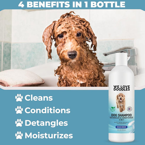 USDA Organic Dog Shampoo, Conditioner & Detangler - Best for Goldendoodles, Poodles, Sensitive Skin, 16OZ