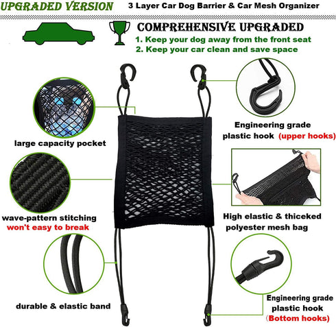 DYKESON Pet Barrier Dog Car Net, Stretchable Mesh Organizer for Cars and SUVs, Easy Install for Safety with Pets