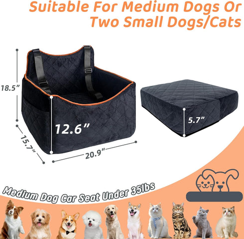 30 lbs, Dog Car Seat for Medium Sized Dogs Safety Dog Booster Seat for Small Dogs Hooks to The Seatbelt & with Elevated