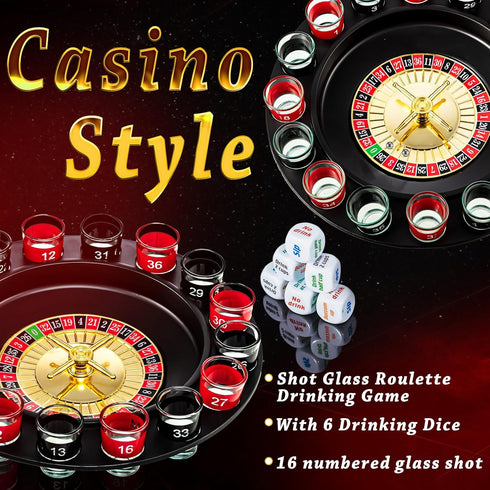 Set 16pcs 2 Hiboom Shot Glass Roulette Game and Drinking Dice - Glasses and Balls for Adults, Family Gathering, Bar
