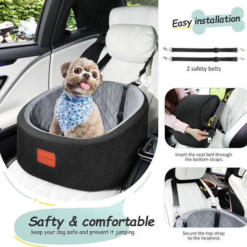30 Lbs,Ultra Ride,2 Lealchum Dog Car Seat for Small Dogs Up to Soft Fabric Fill in Comfy Memory Foam,Happy Pet Safety