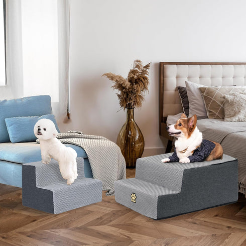 OYLZ 4 18" Dog Stairs Pets Steps Gray Pet Ladder for Sofa Couch and Bed Made of High Density Sponge Stairs
