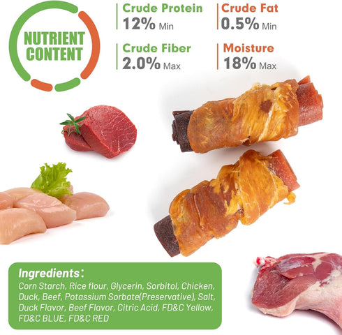 MON2SUN 5-7 Inch 15 Count 3 Inch 16 Count Triple Flavor Jerky Twist Sticks & Triple Flavor Chicken Wrapped Duck