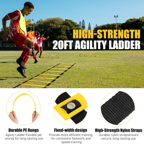 Set, Set 20ft 12 4 BORNEW Agility Speed Training Equipment Football Practise with Agility Ladder, Cones, Adjustable
