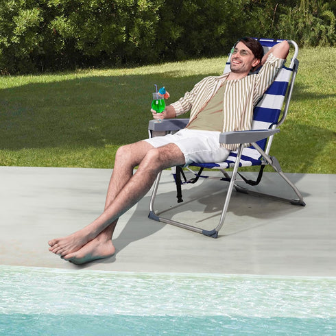 WISLAS Backpack 5-Position Folding High Beach Chair with Headrest & Cup Holder - Portable Aluminum Adjustable Reclining