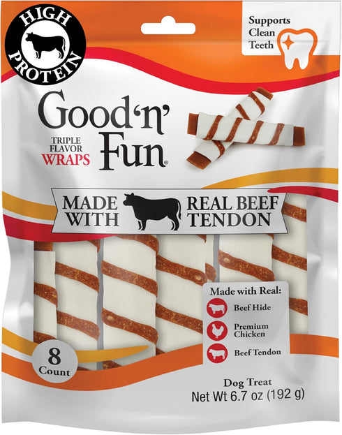 GOOD 'N' FUN Triple Flavor Wraps with Beef Tendon Chews, High-Protein Dog