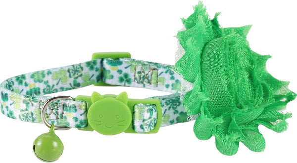 BoomBone Cat Flower Collar for St Patricks Day, Breakaway Puppy Charms, Irish Pet Accessories