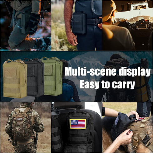IronSeals Tactical Molle EDC Pouch, Multi-Purpose Compact Pack, Water-Resistant Utility Pouch with Flag Patch