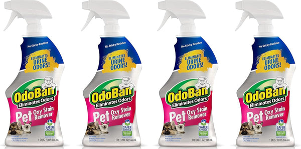 OdoBan Pet Solutions Oxy Stain Remover - Pet Stain Eliminator, 4-Pack, 32 Ounce Spray Each