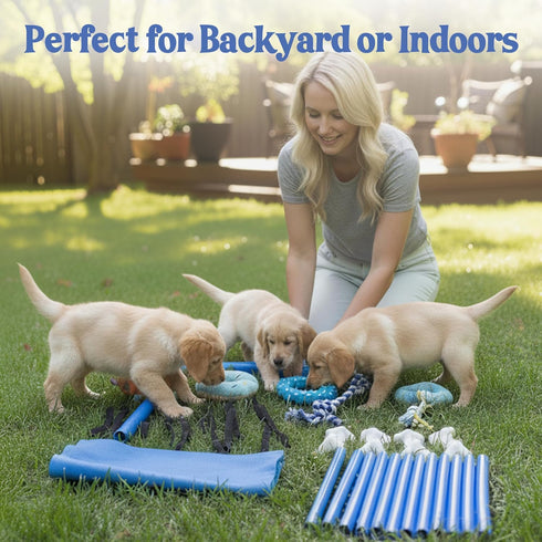 8 19.5" Set Race&Herd Puppy Play Gym, Dog Play Mat, Bungee Straps Interactive Puppy Active Toys - Small Dog Jungle Gym