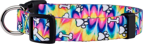 Native Pup Tie Dye Dog Collar, Paws and Bones Hippie Tiedye for Large Dogs