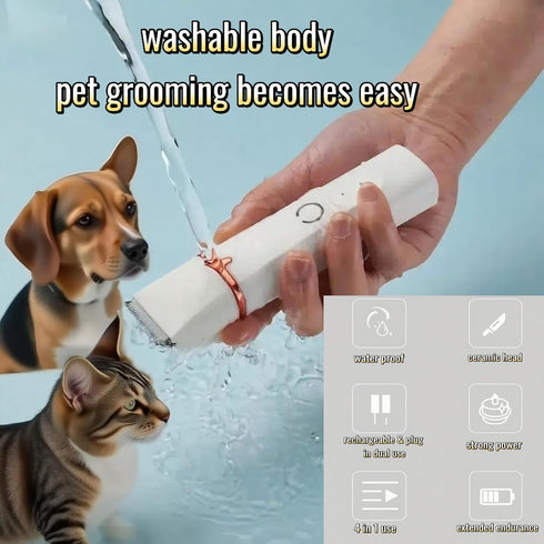Kriopy 4 1 Trimmer- Trimming Dog Clippers Grooming Kit in Pet Hair Clipper-Low Noise Dog Paw Rechargeable - Cordless