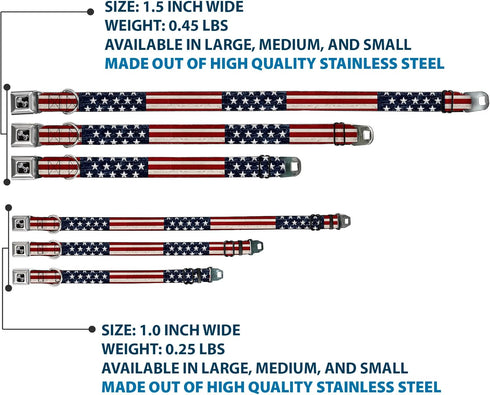 Buckle-Down Americana Rustic Stars & Stripes Seatbelt Buckle Dog Collar - 1" Wide, Fits 15-26" Neck