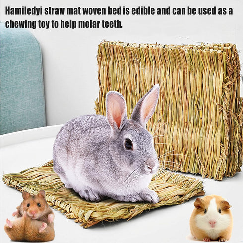 22 Chinchilla Hamiledyi Bunny Grass Mat Natural Woven Hamster Grass Bed Nest PCS Small Animal Handmade Bedding Hay Mat
