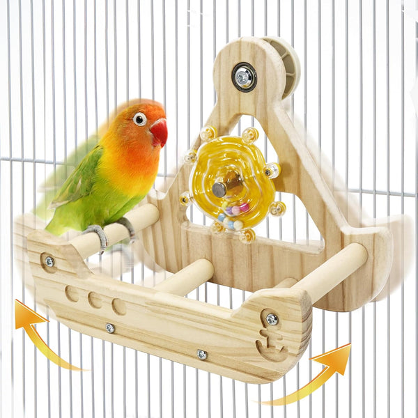 2 in1 Bird Perch Toy with Spinner Rattle Toys, Safe Cockatiel Toys