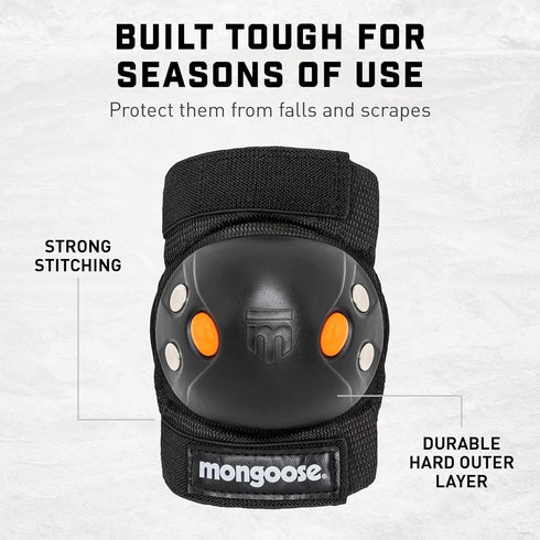 Mongoose Kids BMX Bike Gel Knee and Elbow Pad Set, Multi-Sport Protective Gear for Boys and Girls Age 8 and Up