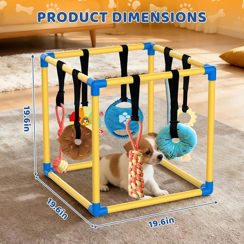 8 (Yellow,19.6 19.6 19.6 inch) Puppy Play Gym with Hanging Toys Indoor Play Gym Interactive Dog Toys for Boredom
