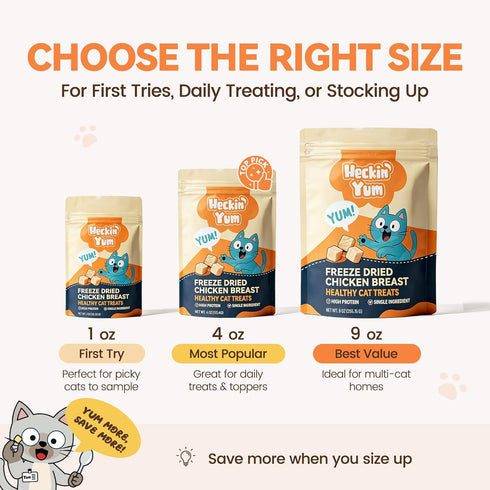 9 oz Freeze Dried Chicken Cat Treats, Single Ingredient Healthy Cat Snacks & Food Topper for Picky Cats, High Protein